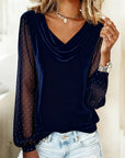 Lunavessia - Elegante Blouse met Drapé Kraag en Transparante Mouwen