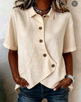 Aurelyth - Asymmetrische damesblouse met knopen en elegante gestructureerde kraag