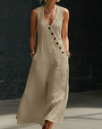 Fazira - Maxi Jurk Dames Met Knopen Vloeiende Snit Comfortabele Dagelijkse Wear