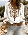Ixavelle - Dames boheemse blouse met V-hals en pofmouwen