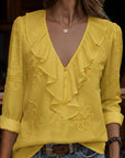 Myrella - Vintage Blouse met Volants en Bloemenborduursels