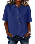 Aurelyth - Asymmetrische damesblouse met knopen en elegante gestructureerde kraag