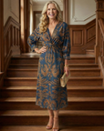 Falune - Midi jurk voor dames met een elegante strakke taille en print