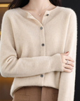 Elyse - 100% Pure Merino Wol Dames O-hals Cardigan Kasjmier Trui