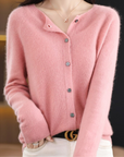 Elyse - 100% Pure Merino Wol Dames O-hals Cardigan Kasjmier Trui