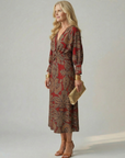 Falune - Midi jurk voor dames met een elegante strakke taille en print