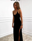 Gorelyna - Elegante Zwarte Maxi Jurk met Asymmetrische Splits