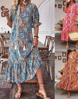 Esther - Elegante V-hals bloemenprint boho jurk voor dames