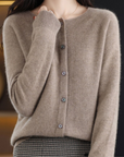 Elyse - 100% Pure Merino Wol Dames O-hals Cardigan Kasjmier Trui