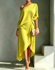 Helovyn - Elegante asymmetrische midi jurk voor dames met één schouder