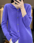 Elyse - 100% Pure Merino Wol Dames O-hals Cardigan Kasjmier Trui