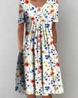 Aurexia - Vrouwelijke Plissé Jurk met Korte Mouwen, Vloeiende Snit, Elegante Bloemenprint