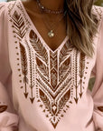 Ixavelle - Dames boheemse blouse met V-hals en pofmouwen