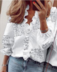 Nythera - Vrouwelijke Blouse met Volants V-Hals Lanternmouwen Elegant