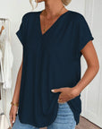 Estella - T-shirt met korte mouwen effen kleur patchwork
