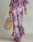 Brynora - Vrouwen tweedelige set bloemen top met V-hals en flared broek met volants