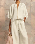 Calyndra - Dames tweedelig ensemble met rits-top en brede broek