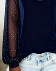 Lunavessia - Elegante Blouse met Drapé Kraag en Transparante Mouwen