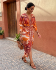 Isadora - Maxi Jurk Dames Vloeiend Met V-Hals Kruisende Snit Aansluitende Elegante Taille