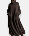 Alyndra - Lange Tricot Jurk met Hoge Hals