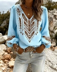 Ixavelle - Dames boheemse blouse met V-hals en pofmouwen