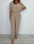 Cymara - Katoenen jumpsuit met V-hals en strikdetail