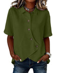 Aurelyth - Asymmetrische damesblouse met knopen en elegante gestructureerde kraag