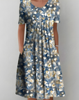 Aurexia - Vrouwelijke Plissé Jurk met Korte Mouwen, Vloeiende Snit, Elegante Bloemenprint