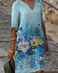 Jacqueline - Lente V-hals Drie-Kwart Mouwen Jurk