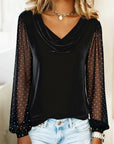 Lunavessia - Elegante Blouse met Drapé Kraag en Transparante Mouwen