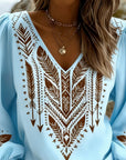 Ixavelle - Dames boheemse blouse met V-hals en pofmouwen