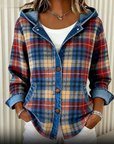 Nadrina - Jeansjack met Capuchon en Contrasterend Ruitpatroon