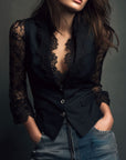 Bruxelle - Elegante Damesblouse van Kant met Transparante Mouwen
