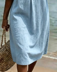Fynorae - Dames jurk van denim met volantmouwen vloeiende snit zomer strand