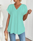 Estella - T-shirt met korte mouwen effen kleur patchwork