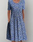 Aurexia - Vrouwelijke Plissé Jurk met Korte Mouwen, Vloeiende Snit, Elegante Bloemenprint