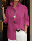 Kaeloria - Elegante Blouse van Katoen en Linnen met Metalen Knopen