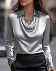 Laureline - Glimmende Blouse met Geplooide Kraag - Chic & Tijdloos