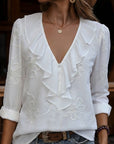 Myrella - Vintage Blouse met Volants en Bloemenborduursels
