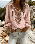 Ixavelle - Dames boheemse blouse met V-hals en pofmouwen