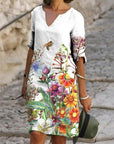 Jacqueline - Lente V-hals Drie-Kwart Mouwen Jurk