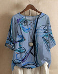 Averitha - Kunstzinnige dames T-shirt met 3/4 mouwen en ronde hals