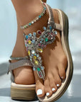 Prynessa - Platte Boheemse Sandalen met Multikleurige Strass en Elegante Bandjes