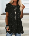 Glysselle - Dames blouse in het wit met stippen en korte mouwen