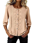 Sorivelle - Geborduurd damesblouse van katoen en linnen met 3/4 mouwen