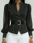 Quinellea - Elegante Denim Blouse met Structuur