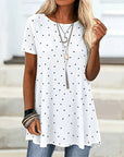 Glysselle - Dames blouse in het wit met stippen en korte mouwen