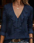 Myrella - Vintage Blouse met Volants en Bloemenborduursels