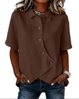 Aurelyth - Asymmetrische damesblouse met knopen en elegante gestructureerde kraag