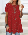 Glysselle - Dames blouse in het wit met stippen en korte mouwen